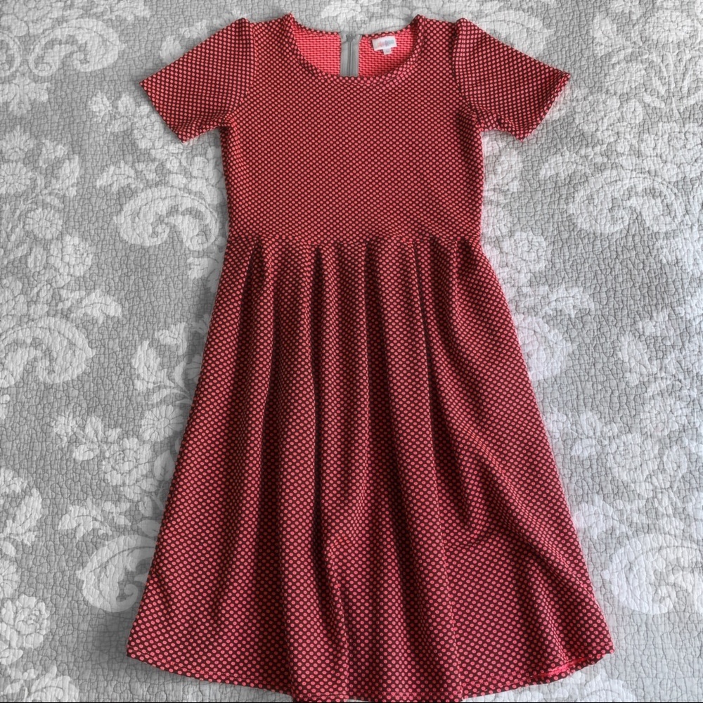 LuLaRoe Black Pink Polka Dot Amelia Dress